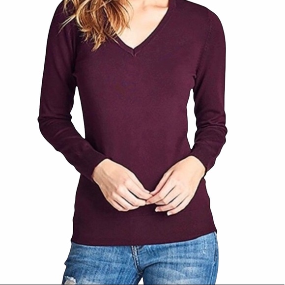 Active USA Tailored Wine Classic VNeck LS Sweater - Picture 7 of 7